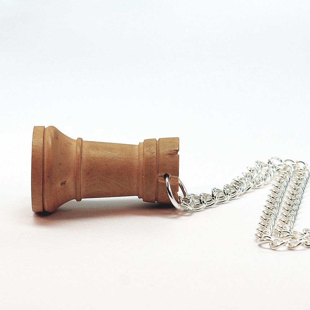 Chess Piece Necklace- Wooden Rook Upcycled Jewelry