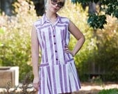 1960's Purple and White Striped Dress Jumpsuit Medium- Large