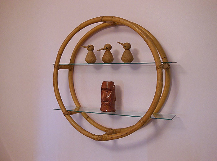 50s bamboo / Tiki Time Vintage 1950s Bamboo Round Wall Shelf