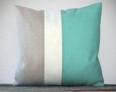 20in Color Block Pillow in Mint, Cream and Natural Linen by JillianReneDecor Spring Home Decor Colorblock Striped Trio Grayed Jade Pastel