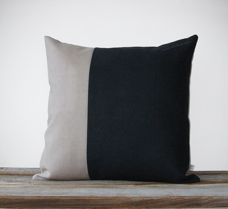 Custom Linen Pillow Cover in Black and Natural (18x18) by JillianReneDecor Modern Home Decor - Two Tone