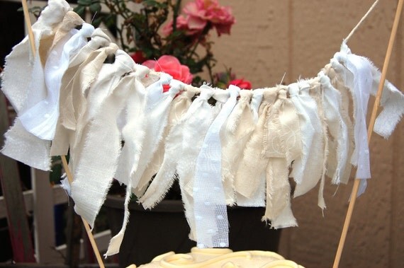 Shabby Chic Neutrals White Ivory Fabric Scrap Bunting Cake Topper Garland Il_570xn