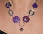 Purple bib necklace, purple agate and silver gypsy necklace, boho chic jewelry