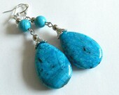 Blue agate earrings,  Boho chic gemstone dangle earrings, spring fashion jewelry