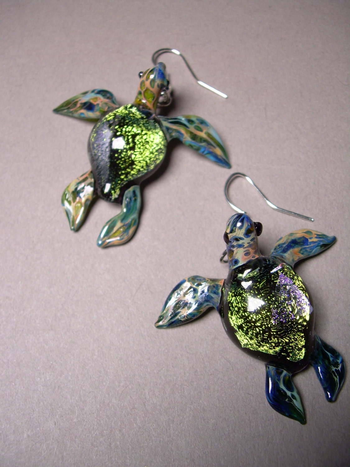 One pair of Sea Turtle Earrings blown glass seaturtle jewelry