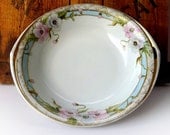 Antique Vegetable Bowl Hand Painted Moriage Pink and Blue Flowers Cottage Chic