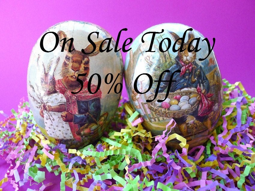 REDUCED Vintage Easter Rabbit Candy Container Easter Rabbit for Basket Marked Germany Lined Paper Box Pair - Treasury Item