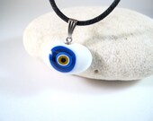 White with Blue Evil Eye Bean Pendant Necklace