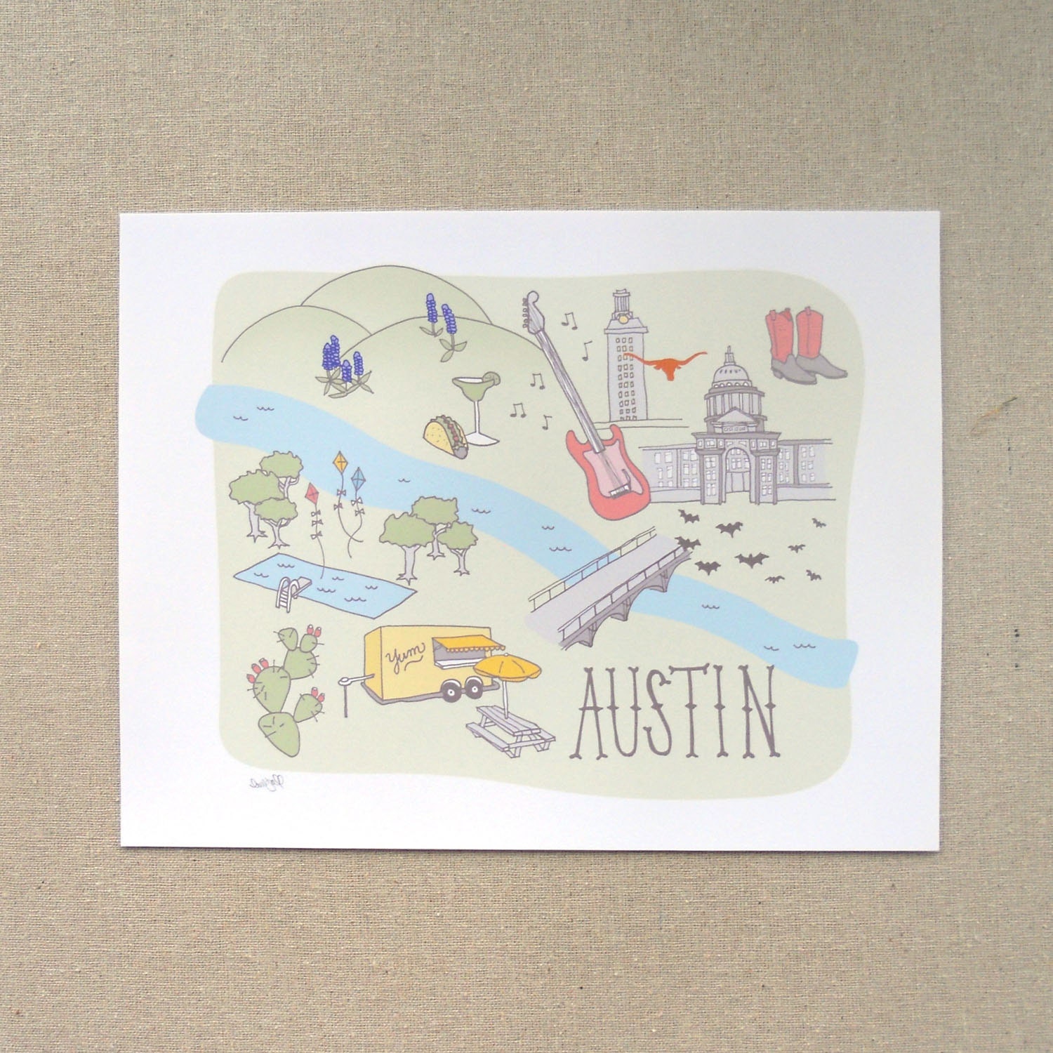 Austin, Texas Illustrated Art Print