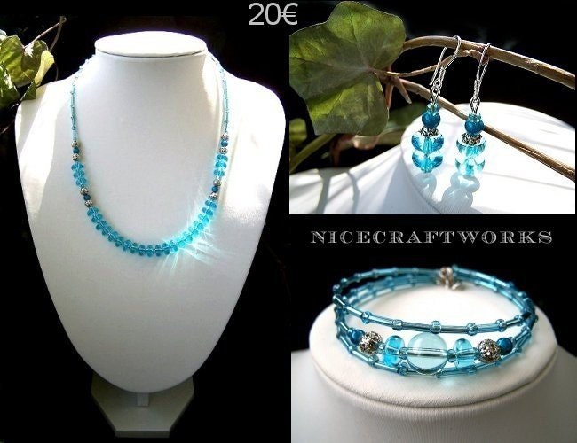 SALE - Light Blue Silvertone Jewelry Set