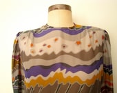 Voile Blouse //  Sheer Print Blouse // Abstract Landscape Blouse