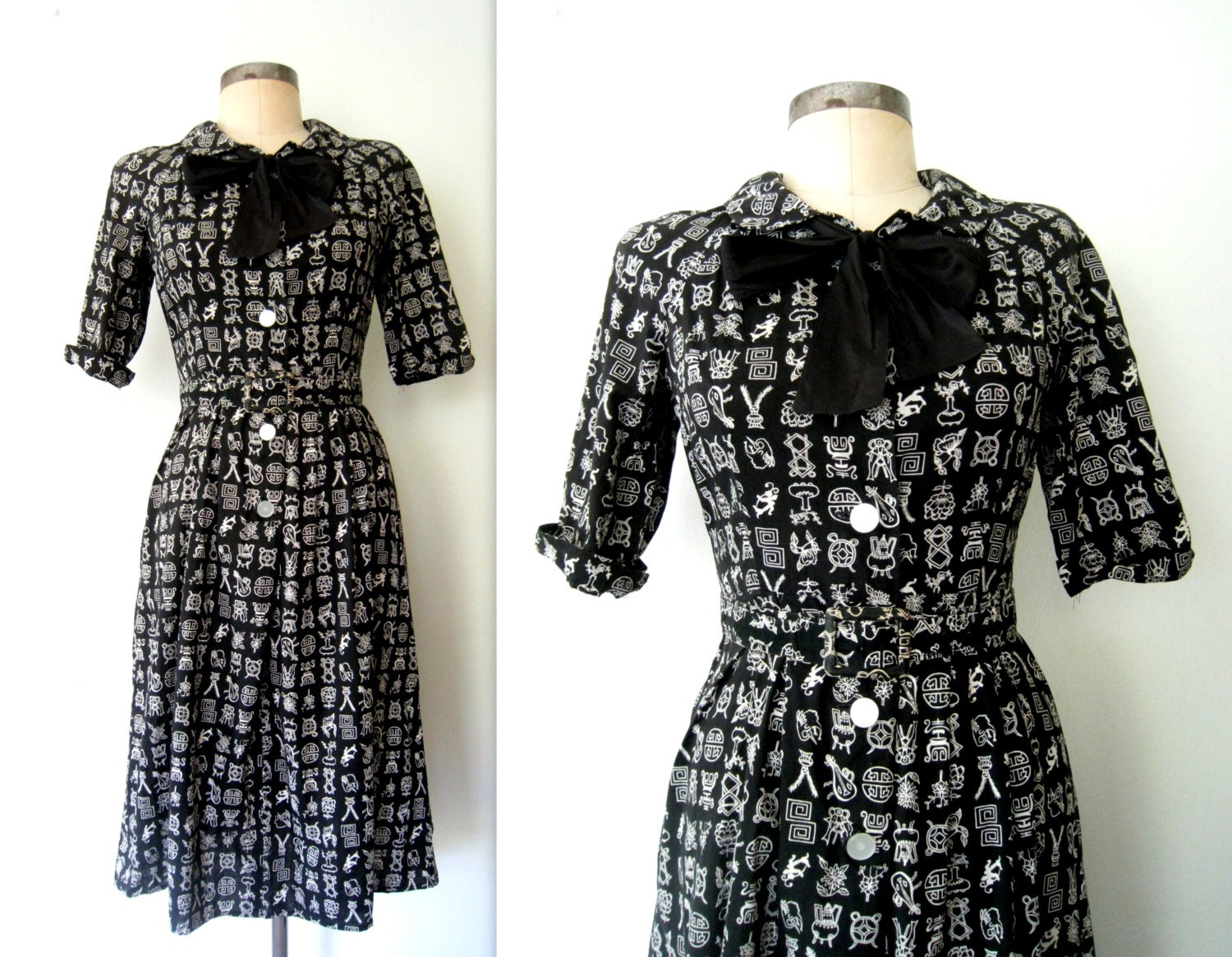1950s Novelty Print Dress // 50s Shirtwaist Dress // Symbolism