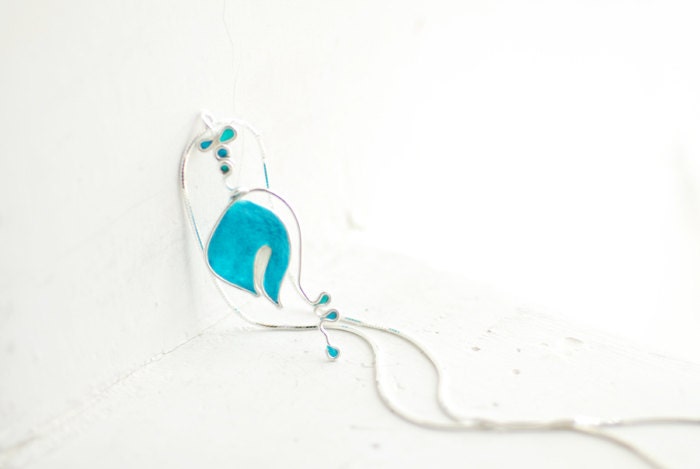 Blue Lily of the Valley Necklace in Sterling Silver, Turquoise Teal Blue, Bridal Wedding Anniversary Gift, Paper Artisan Jewelry