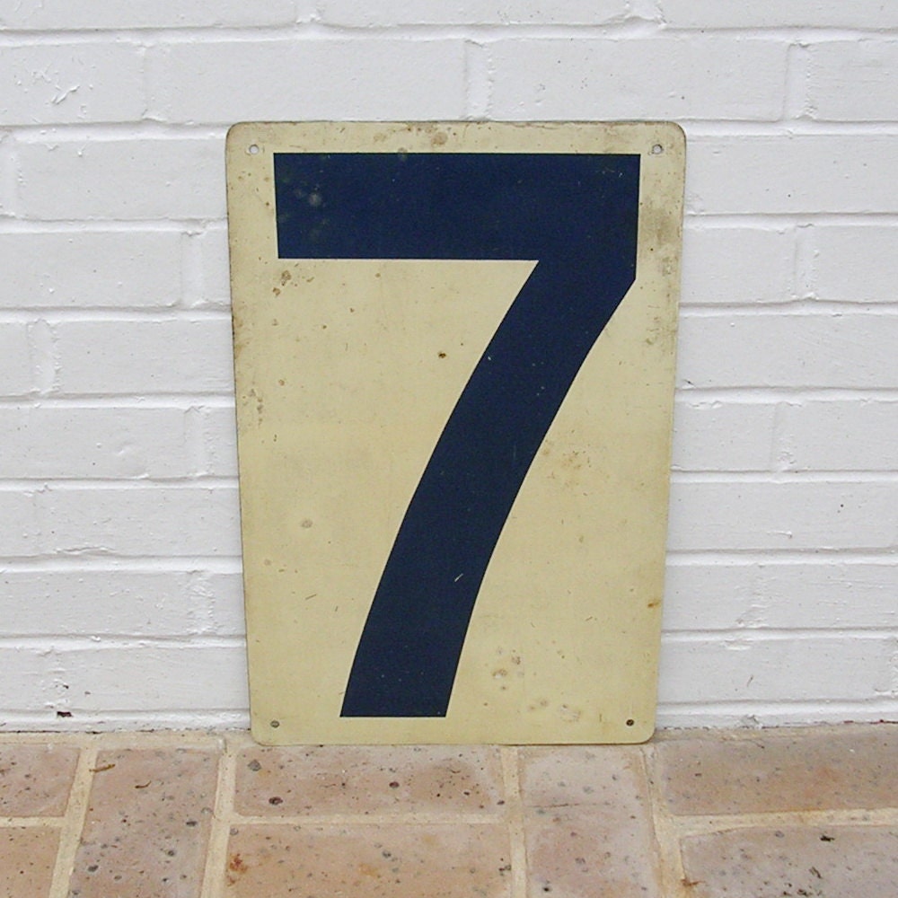 Huge Vintage Metal Number 7 or 6 Double Sided Cream and Blue Gas Station Price Sign Huge 19 1/2 Inches Gulf Sign