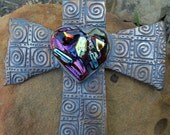 Wall Cross - Red Gold Celtic Swirl Heart Cross