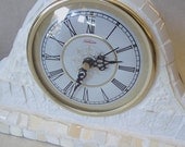 Broken China Mosaic Mantle Clock - All White Vintage China - SunBeam