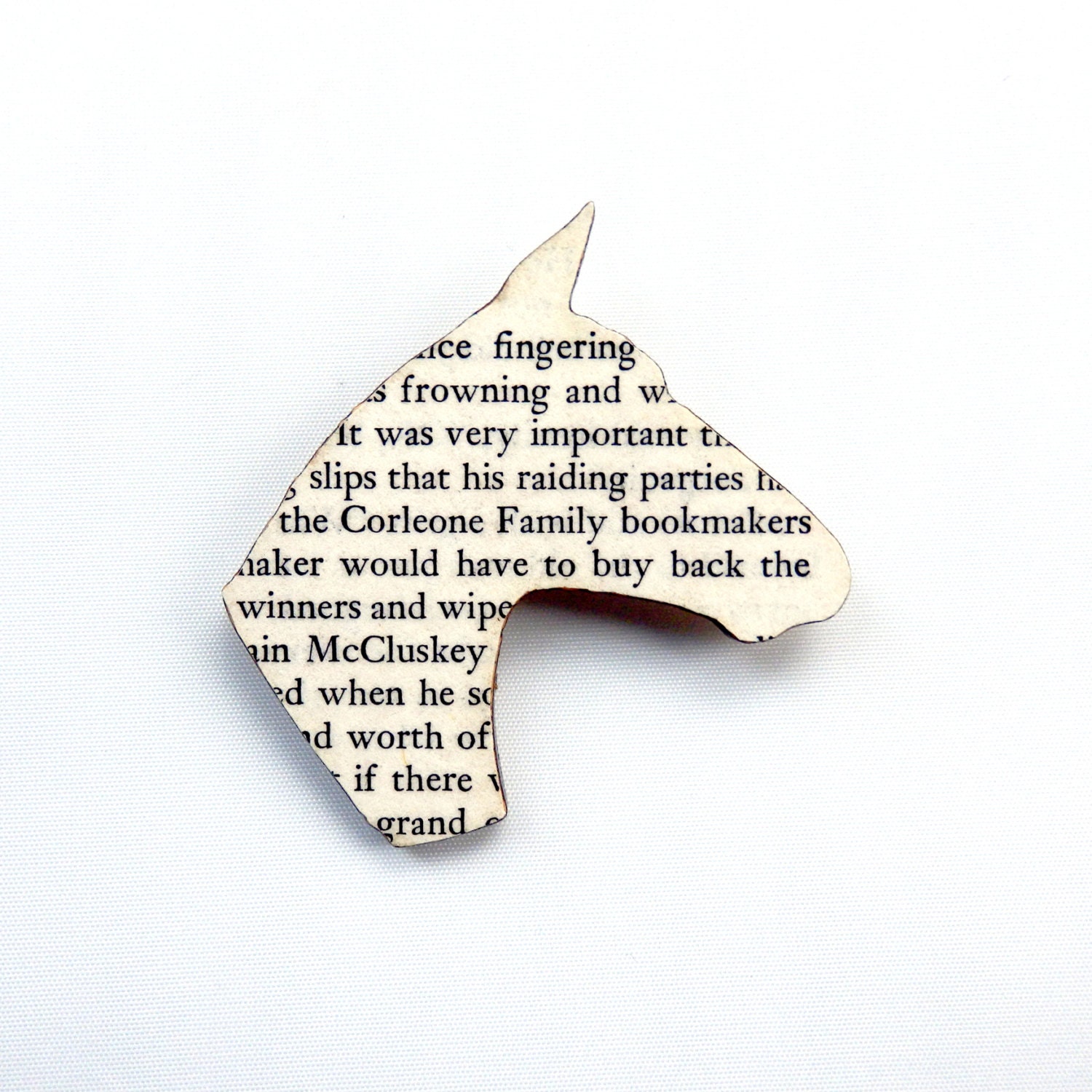 The Godfather - Horse brooch. Classic book brooches made with original pages.