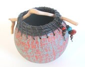 Miniature Red and Turquoise Gourd Embellished  with Pine Needles Driftwood and Beads