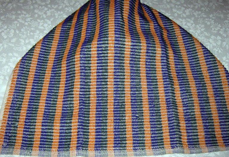 Crochet Kitchen Hanging Towels, Colorful orange and navy stripes, orange top