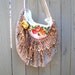 15% coupon sale, Bohemian, shabby chic, fabric handbag, purse, vintage embroidery, tapestry, gypsy, beige, cross body, lace, fringe