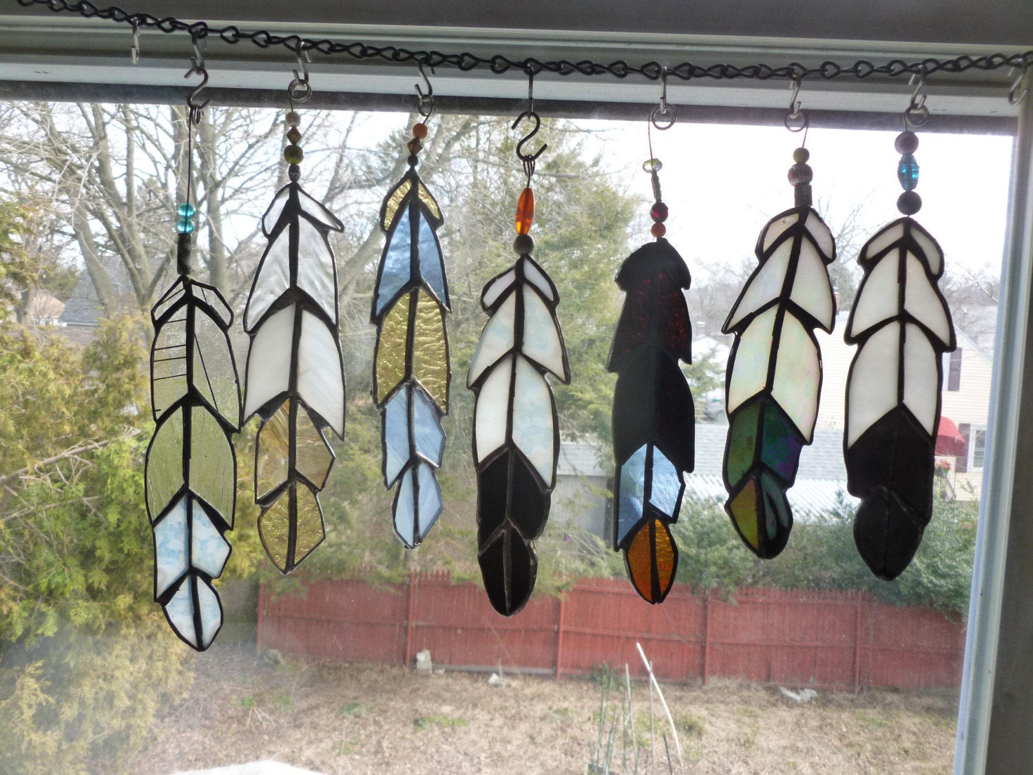 Indian Chief  Eagle Osprey Bird Feather  stained glass with beads