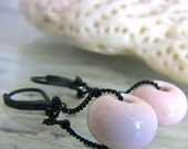 Pink Earrings with Artisan Ceramics and Black Earwires and Chain, Hot Spring Fashion Comination