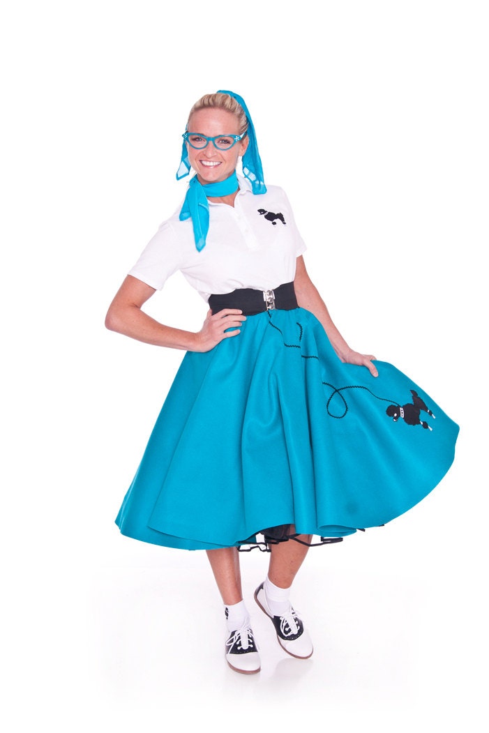 Complete Ladies 7 Pc 50's Poodle Skirt Outfit Adult size - You Choose Color/Size