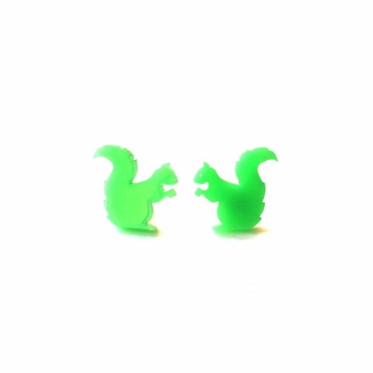 Acrylic Neon Green Squirrel Post Earrings
