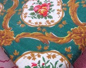 Vintage  French Green Floral Fabric