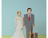 Custom Wedding/Commitment Ceremony Cake Topper Couple with One Instrument   or  Object and One Pet