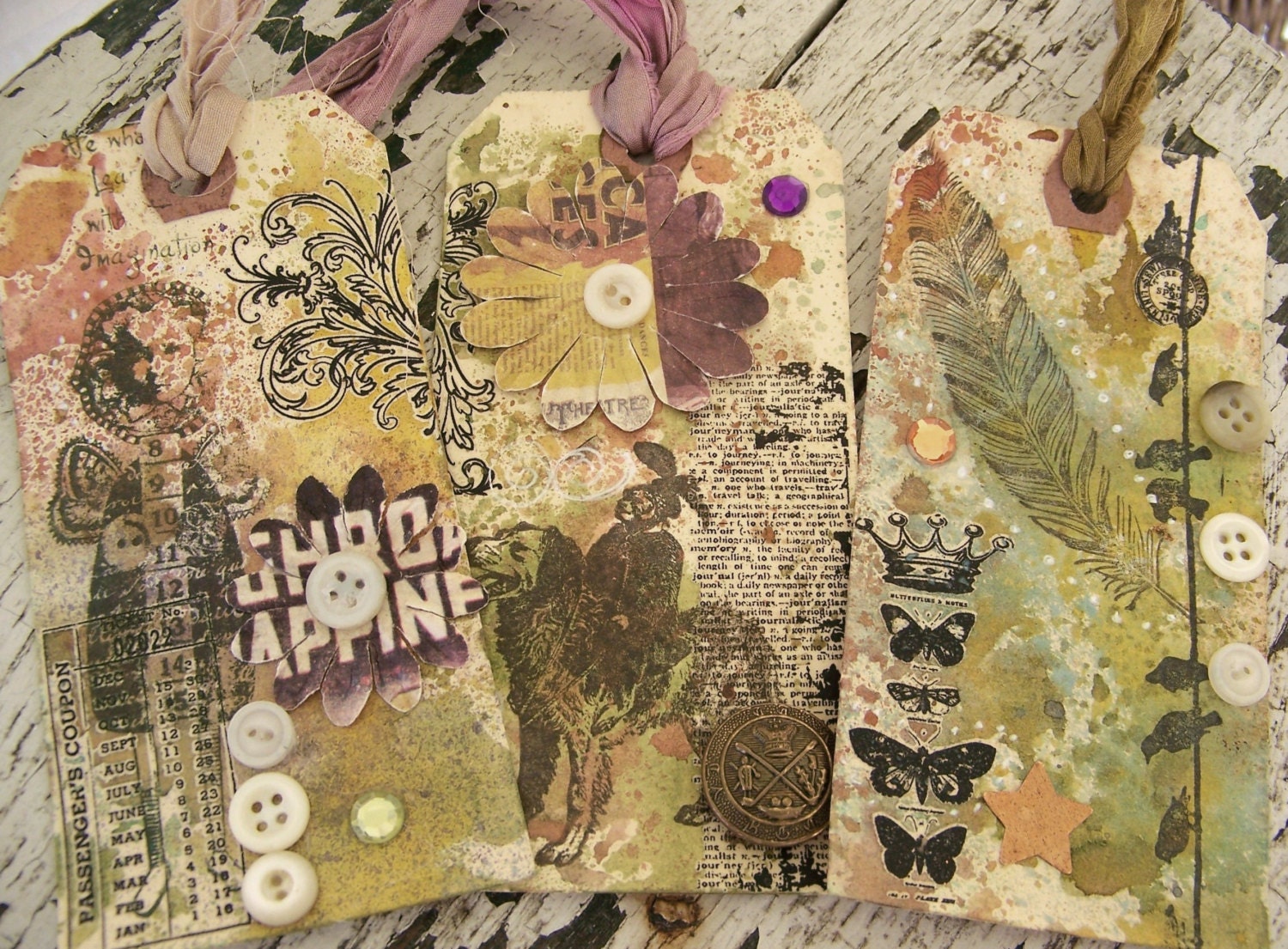 Collection of Altered Art Tags Handmade Altered Tags Gift Tags Bookmark Instant Collection Vintage Style Mixed Media Vintage Collage