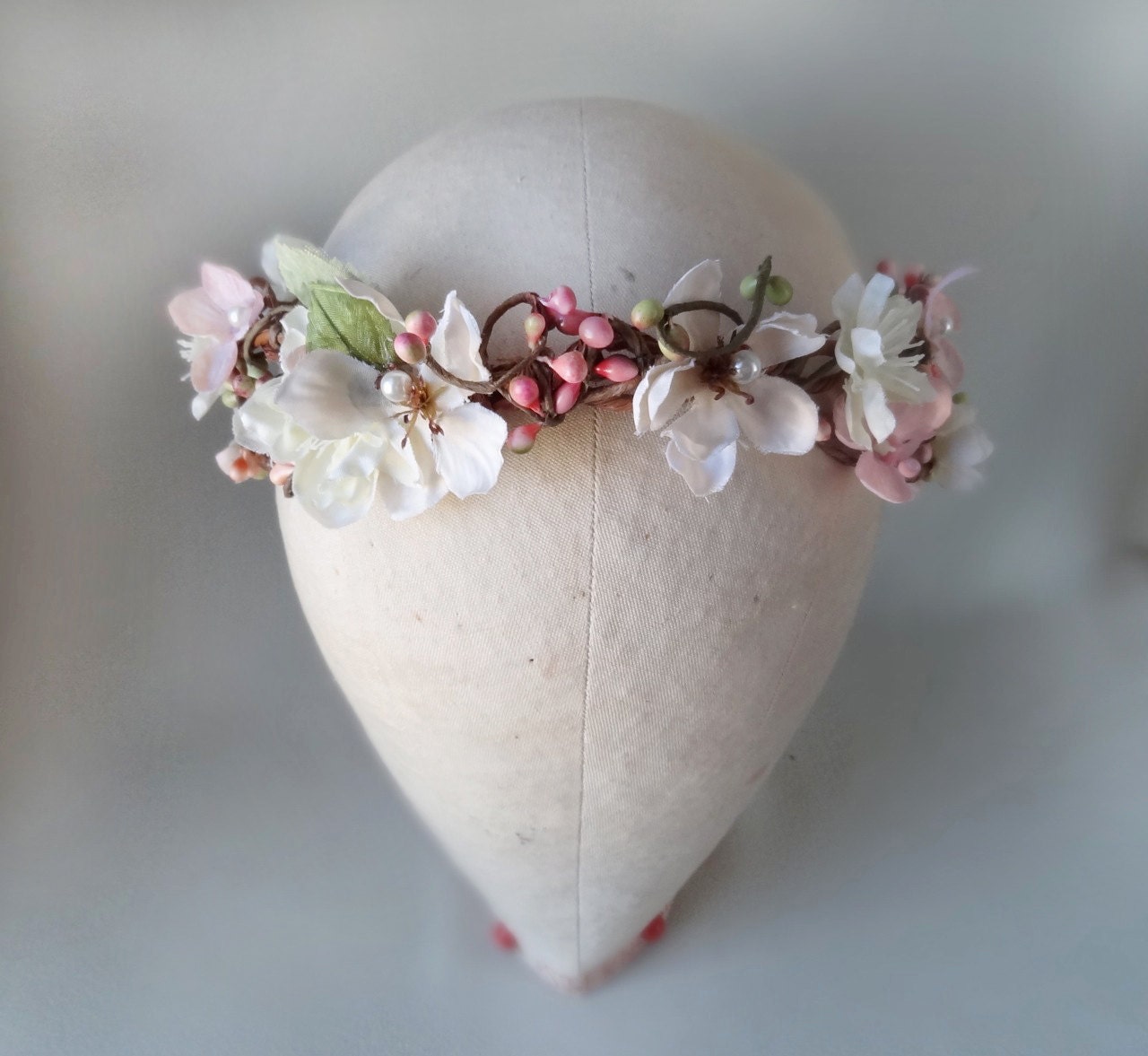 garden wedding headpiece, white flower hair accessory, bridal hair wreath - SHEPHERDESS - floral hair wreath