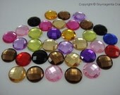 50 pieces ROUND RHINESTONE CABOCHON, Mixed Color, Diameter 14 mm (01084)