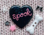 Spook / Hand Painted Glitter Wood Pin or Ring - Black and Pink