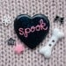 Spook / Hand Painted Glitter Wood Pin or Ring - Black and Pink