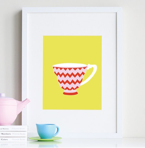 Chevron Teacup, Zig Zag art for girls 13 x 19 modern art print - different colors and sizes available