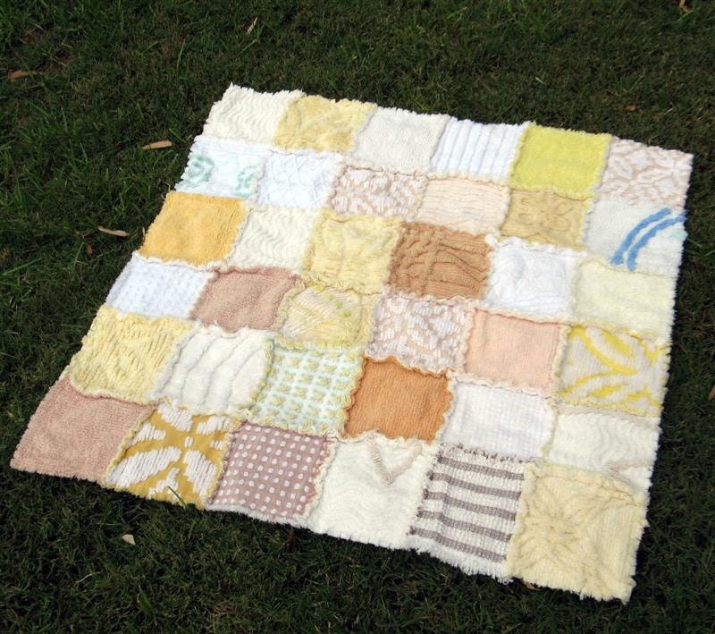 OOAK Vintage Chenille rag Patchwork Quilt