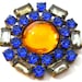 Czech Rhinestone BUTTON, Cobalt blue & orange.