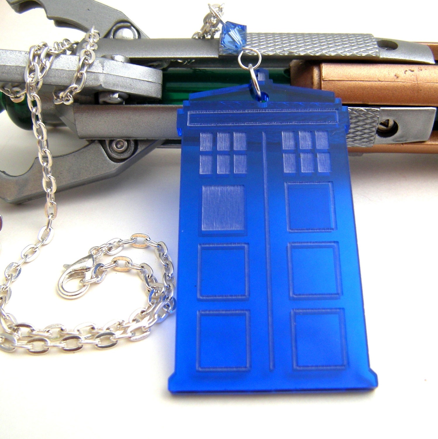 Tardis Dr. Who Transparent Blue Time Lord Swarovski Necklace