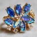 Retro 18K Gold Plated AB Blue Rhinestone Cocktail Ring
