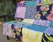 48x60 Midnight Blue and Lavender Love Patchwork and Minky Blanket Ready to Ship