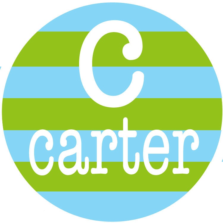 Smitten and Company NEW Personalized Custom Striped Blue Green Initial Name Shirt for Boys