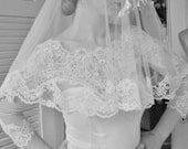 Fifth Element IVORY wedding veil with Beautiful French lace edges ivory mantilla veil ivory lace veil ivory tulle veil