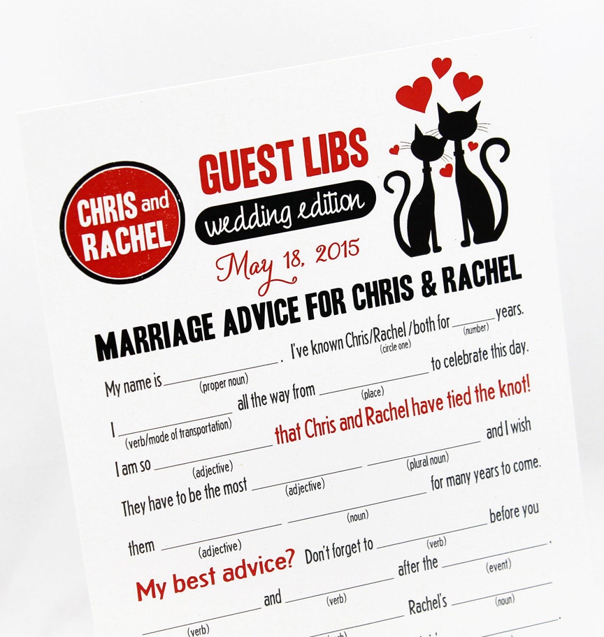 Wedding Mad Libs PDF FILE Print Yourself Black Cats Customizable Digital File Word Bank Included