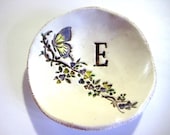 Bridesmaid Gift Dishes Butterfly Set of Five (5)  with Garland and Initial  Dish Set NO. 11