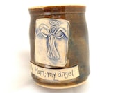 SALE Mom Angel  Ceramic Handmade Pottery Wheel thrown  Mug by Jewel Pottery Cup Each one Unique