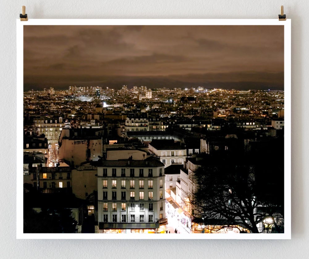 Paris at Night - Paris Photography - French Fine Art Photograph Art Print - Paris Rooftops, City Photography,