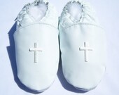 white leather Baptism shoes with cross
