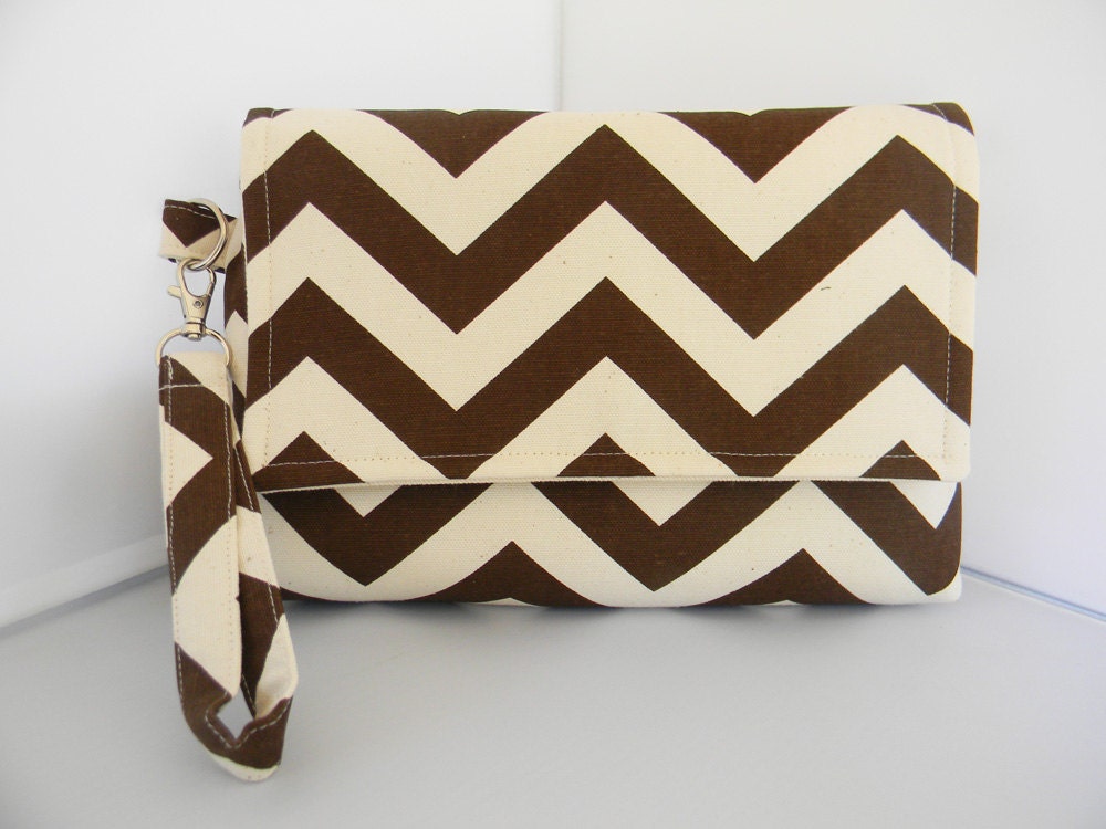 Chevron Diaper Clutch with detachable strap - Brown and Natural  Chevron