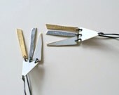 Modern Triangle Dangle Earrings, Painted Earrings, Minimalist, White, Grey and Gold, Modern Tribal, Wearable Art Jewelry
